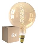 Voordeelpak 6x Calex XXL Mega Goud Globe LED E27 G200 Filament 3W 250lm- 822 Zeer Warm Wit | Dimbaar